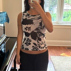 With Consideration Mesh Floral Black and White Tank Top